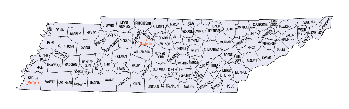 County Map of the State of Tennessee