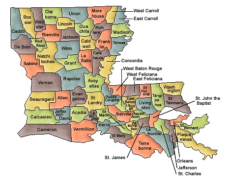 County map of Louisiana