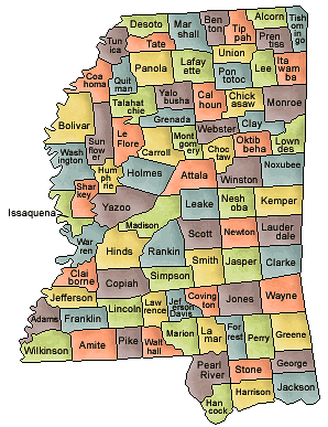 County map of Mississippi
