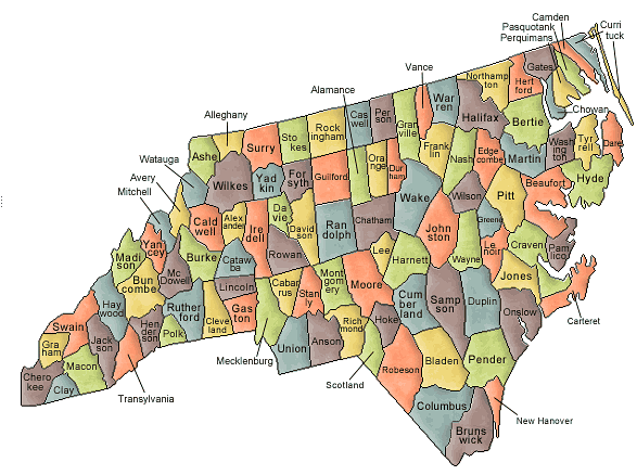 County map of North Carolina