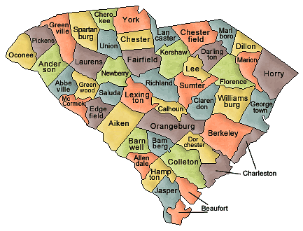 County map of South Carolina